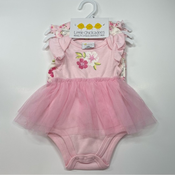 Little Chickadees Other - NWT Little Chickadees Girls Pink And Floral Three Piece Bodysuit Pack SZ 3-6M.